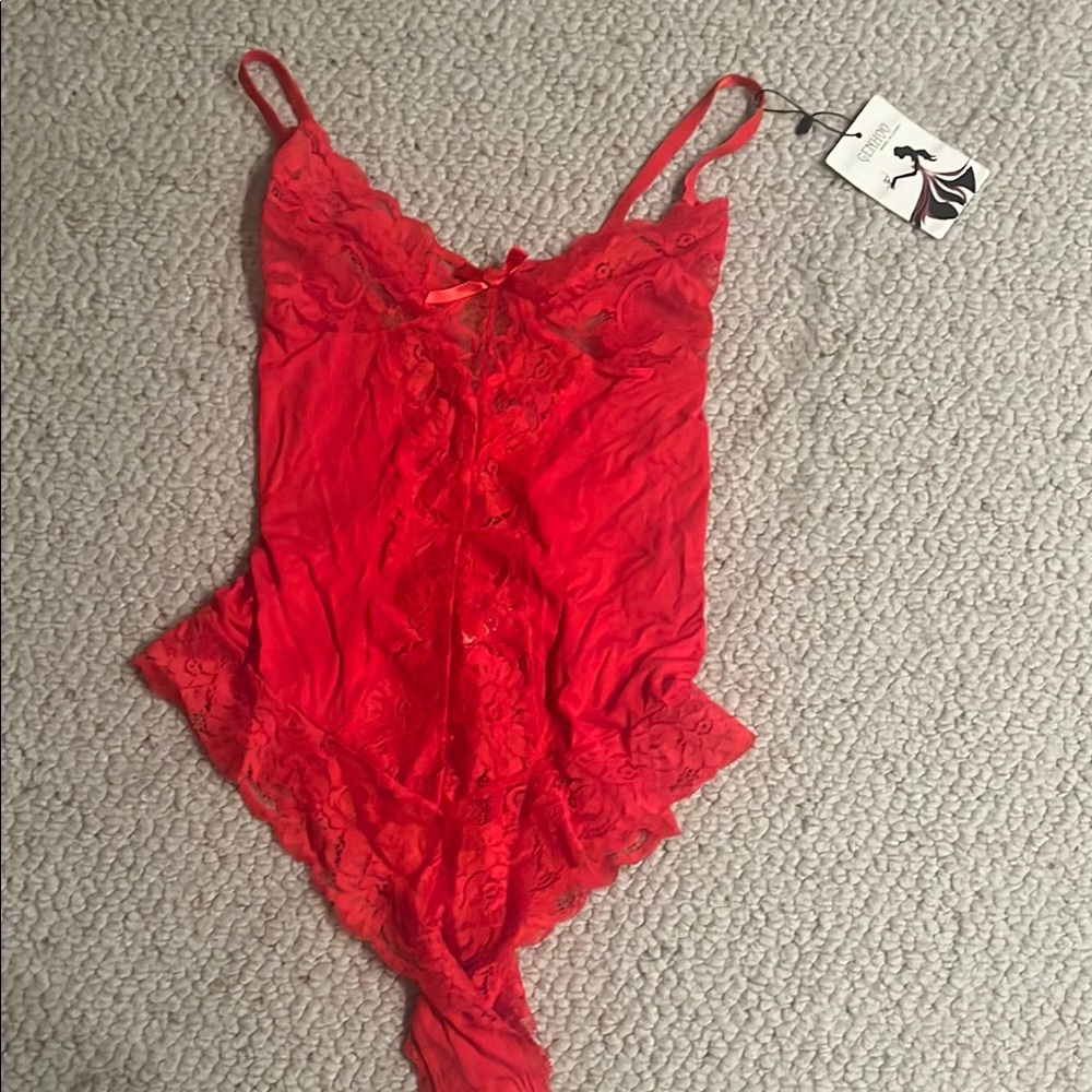 Vibrant Red Satin Chemise with Spaghetti Straps